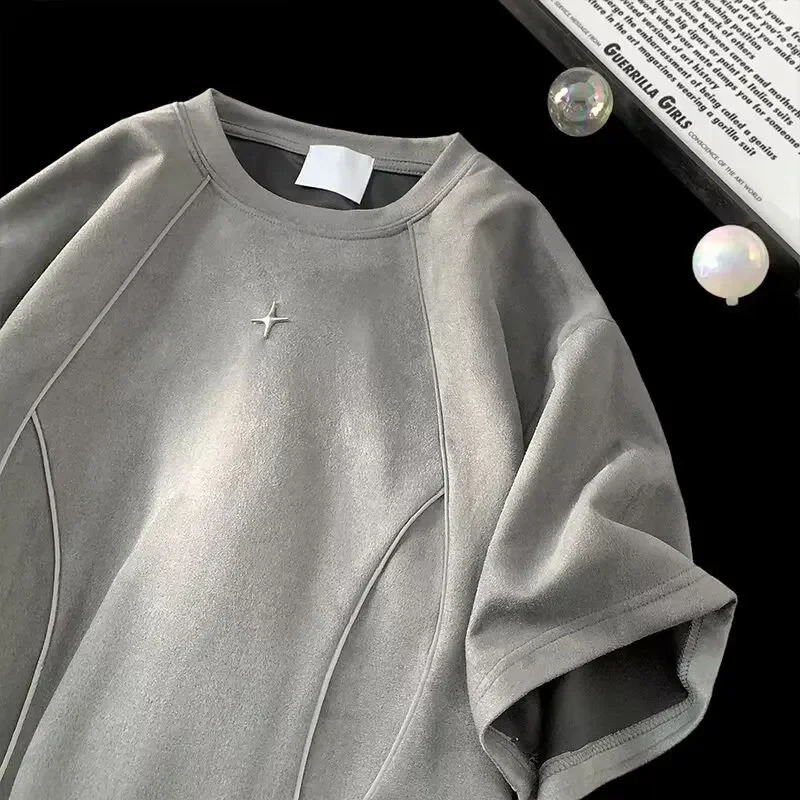 2024 Summer Mens T-shirt Loose-fit Casual Round Neck Top Short Sleeves Sensibility Serious Casual Style 250225