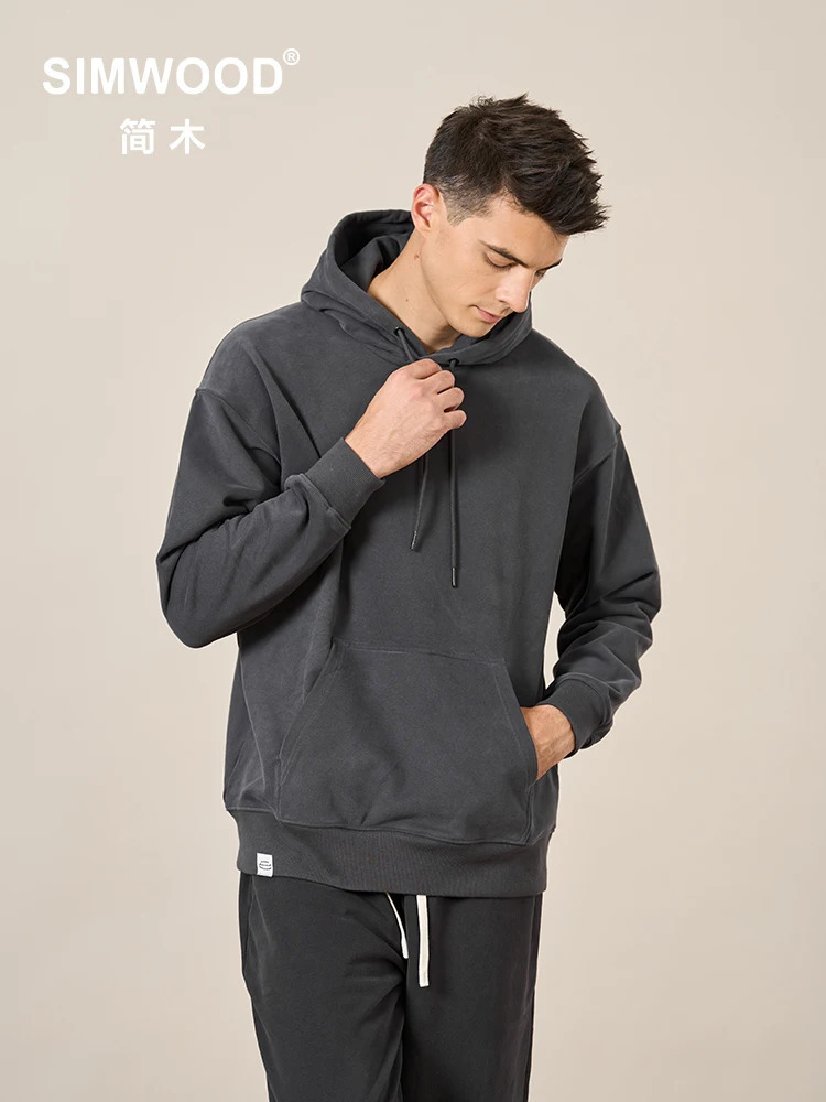 SIMWOO 2024 Autumn Hooded Hoodies Men Thick 360g Fabric Solid Basic Sweatshirts Quality Jogger Texture Pullovers 250226