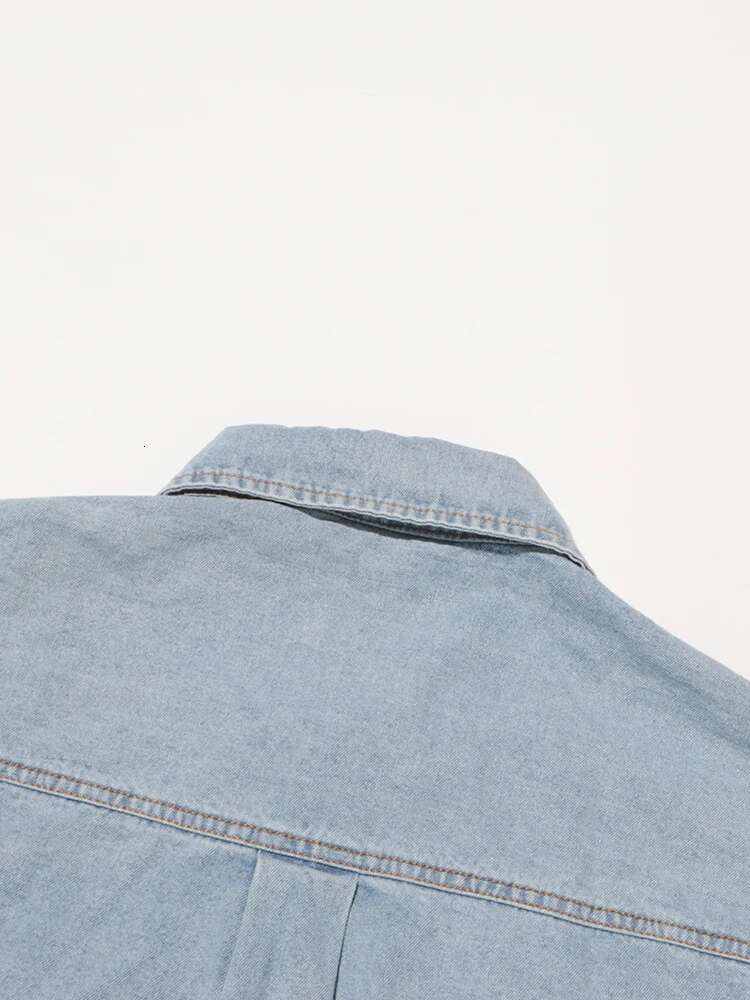 Solid Patchwork Appliques Loose Denim Jackets For Women Lapel Long Sleeve Spliced Button Minimalist Coats Female