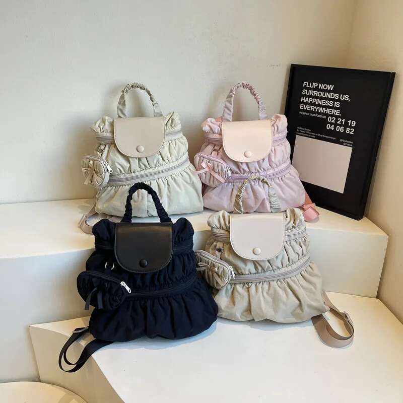 Double Zipper Design Korean Backpacks Large Capacity Casual Tote Bags Pleated Chic Students Bookbags Haruku Backpack For Women