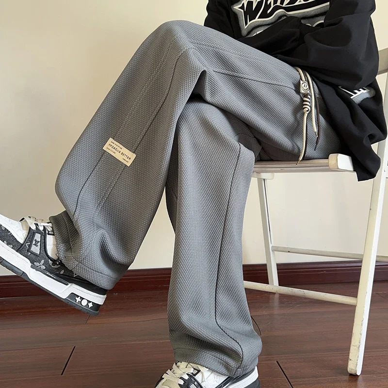 Mens Joggers Sweatpants Hip Hop Baggy Pant Straight Leg Sport Pants Side Label Streetwear Male Trousers 250225