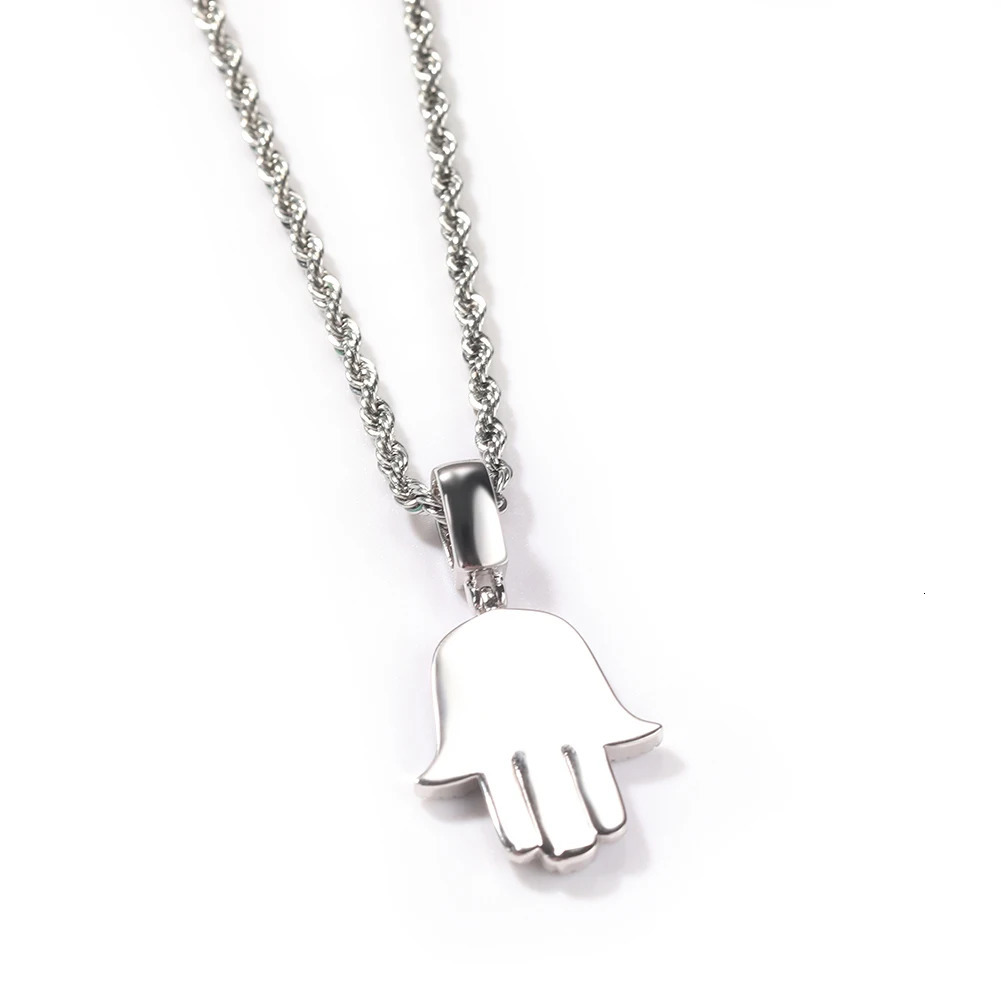 UWIN Hamsa Hand Pendent Necklace Iced Out Cubic Zirconia Silver Color Charms for Women HipHop Jewelry Drop 250225