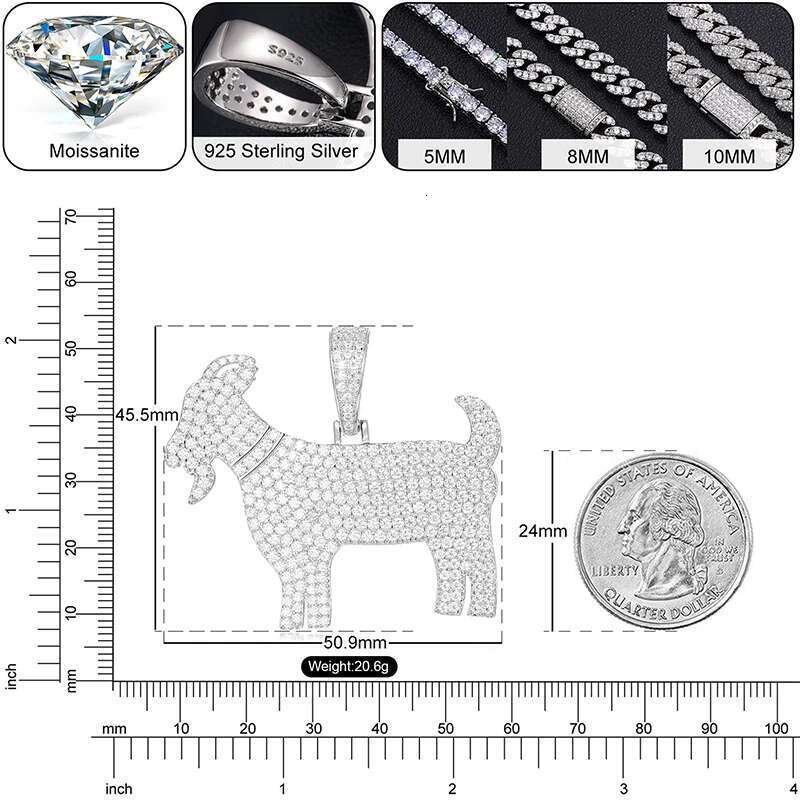 Iced Out Moissanite Sheep Pendant Sterg Sier Goat Necklace For Men Women Rapper Hip Hop Jewelry Passed Dia Test