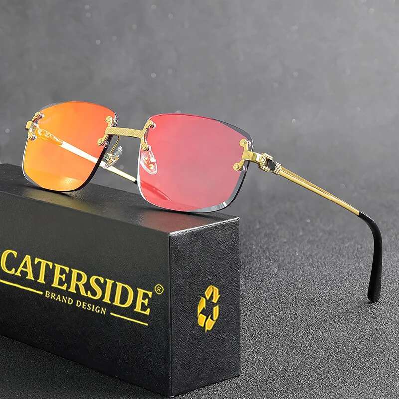 CATERSIDE Punk Rectangle Sunglasses Women Designer Rimless Gradient Lens Metal Sun Glasses For Men Sports 2024 UV400