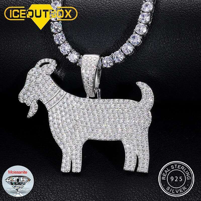 Iced Out Moissanite Sheep Pendant Sterg Sier Goat Necklace For Men Women Rapper Hip Hop Jewelry Passed Dia Test
