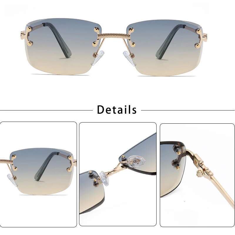 CATERSIDE Punk Rectangle Sunglasses Women Designer Rimless Gradient Lens Metal Sun Glasses For Men Sports 2024 UV400