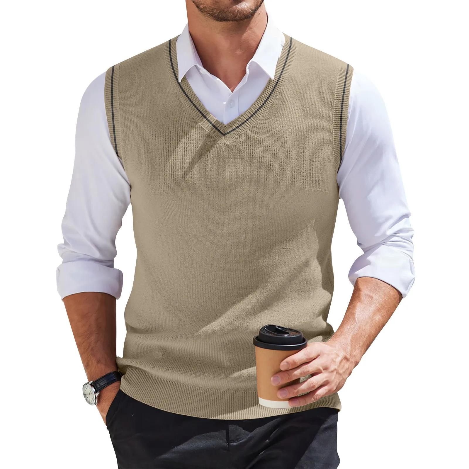 2025 Spring Autumn Wool Sleeveless Cashmere Vest Men Work Sweater Solid Color Knitted Mens Waistcoat High Quality Pullover 250225
