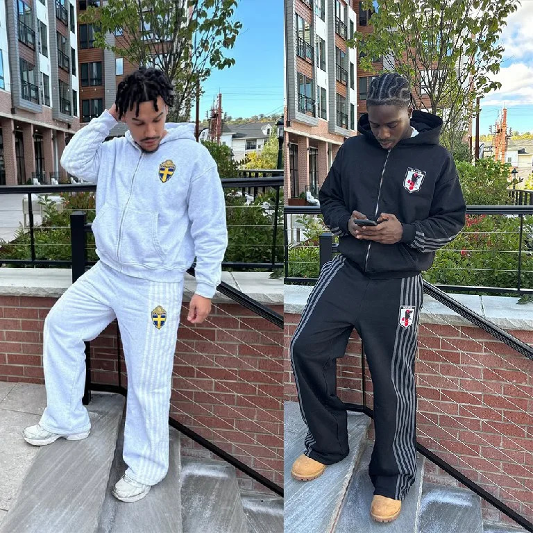 Mens striped zipper hooded sweatshirt twopiece set Y2K Harajuku ed oversized drawer pants 250226