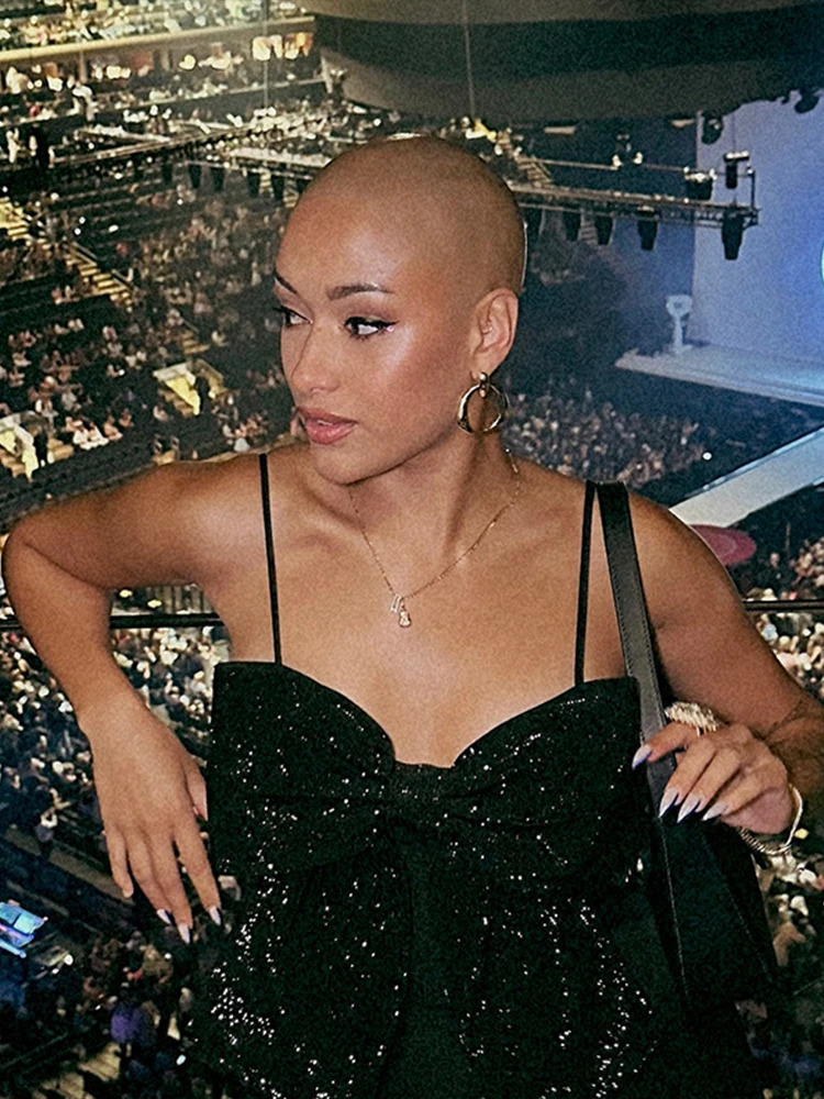 Sequined Big Bow Tank Tops Women Shinny Sleeveless Backless Pleated Zippers Party Camisole 2025 Spring Urban Streetwear Urban 250225