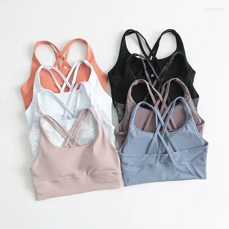 Men's Vests Women Energy Longline Bra Sexy Padded Criss Cross Back Fiess Running Tops Sweat-wicking Medium Support Workout Yoga Bras