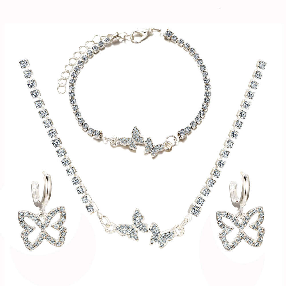Creative Point Water Dia Butterfly Pendant Jewelry Three Piece Set Necklace Earrings Bracelet