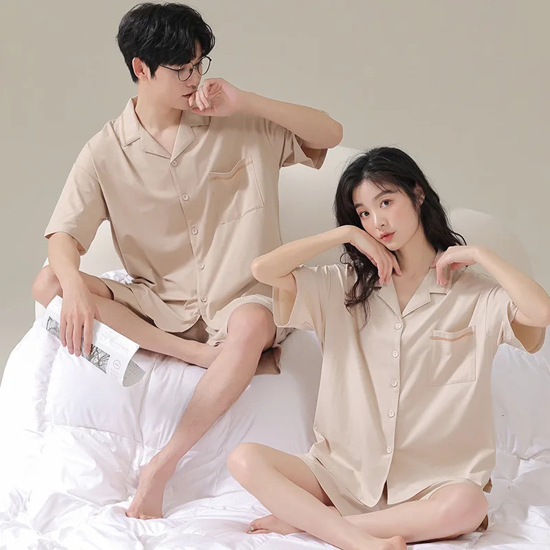 Modal Couples Pajamas Set Summer Short Sleeping Top Shorts Men Home Clothes Cardigan Women Sleepwear Women Men Pjs 250225