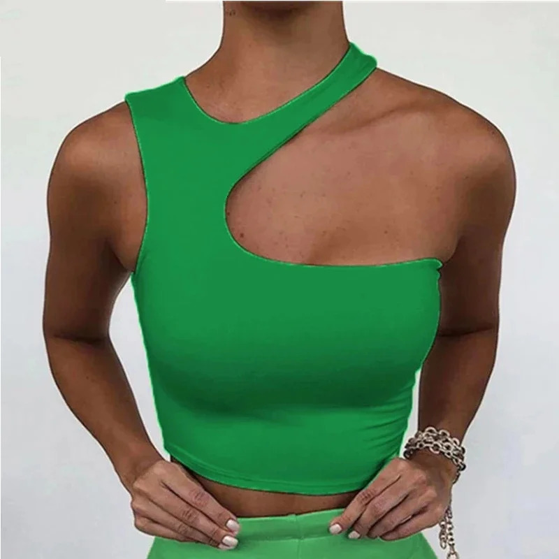 Cut Out Sexy Crop Off Shoulder Solid Skinny Sport Short Tops Women Tank Irregular Summer Tube Tops 250225