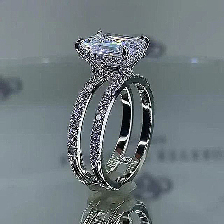 Choucong Brand Ins Top Sell 925 Sterling Silver Fill Radiant Shape 5A Cubic Zircon CZ Diamond Gemstones Party Eternity Women Weding Engagement Band Ri