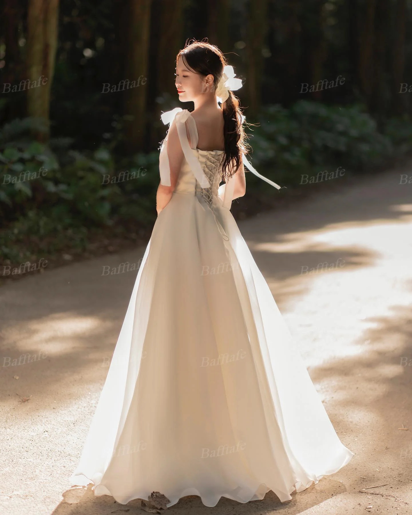 Bafftafe customizes Korean organic wedding dresses with lace up straps for brides formal parties pography and long 250224
