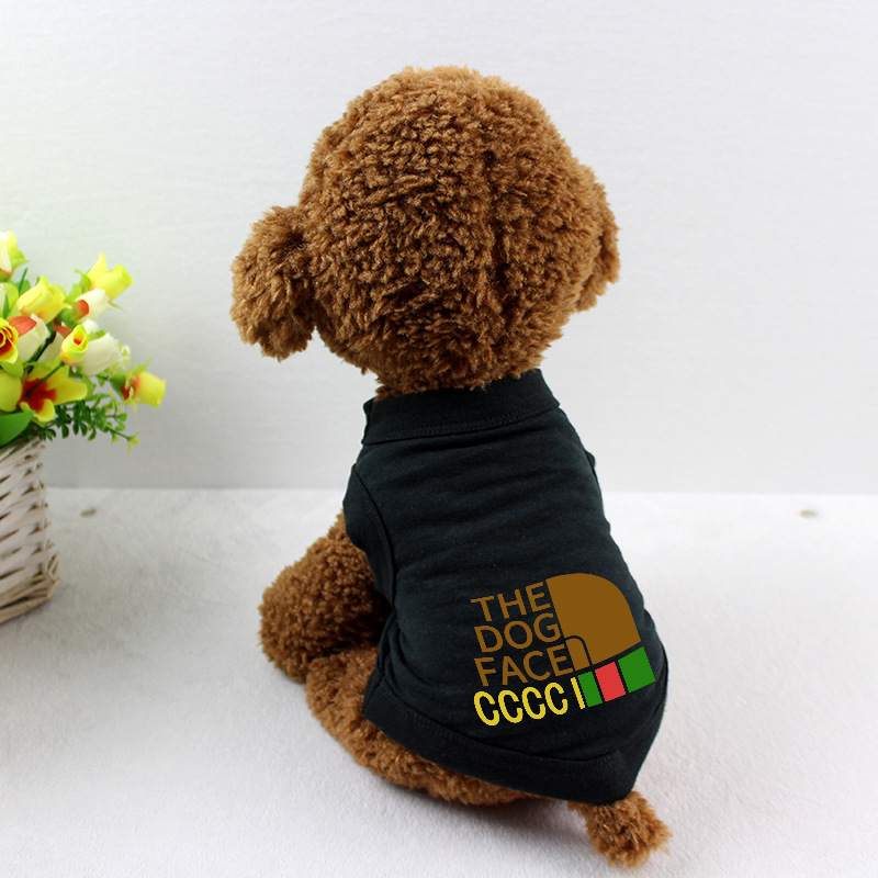 Simple Solid Color Dog T-shirt with Golden Print THE DOG FACE, Pure Cotton Dog T-shirt Vest, Comfortable and Breathable Dog Shirts for Small Medium La