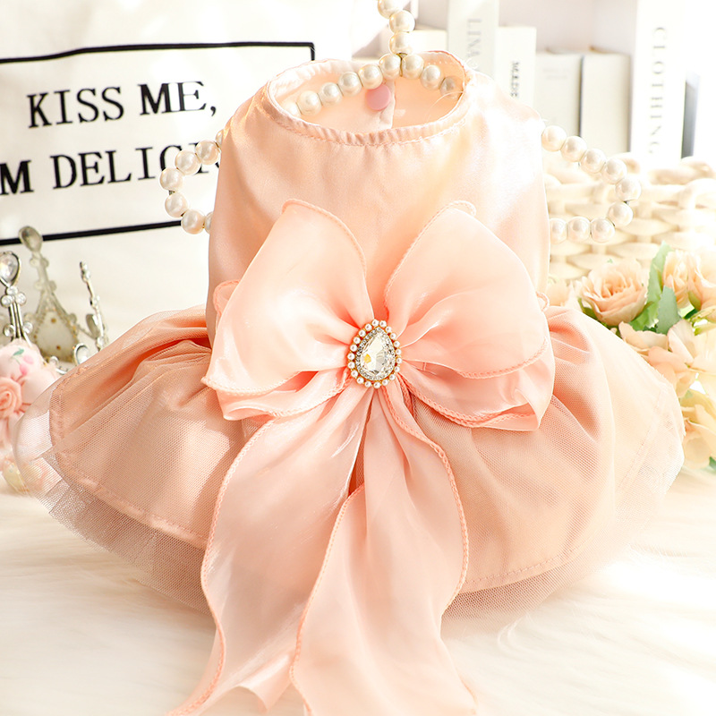 2025 Pet Wedding Dress Rose Pink Big Bowknot Dog Princess Dress Designer Dog Clothes Supplies