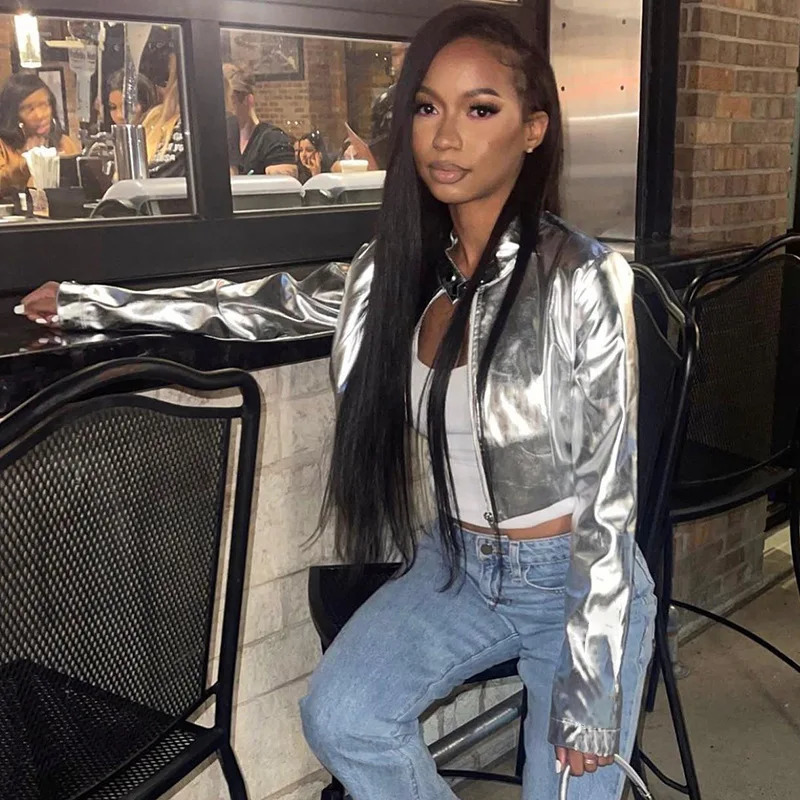 2024 Autumn And Winter Fashion PU Metal Stand Up Collar Zipper Jacket Leather Jacket For Women 250225