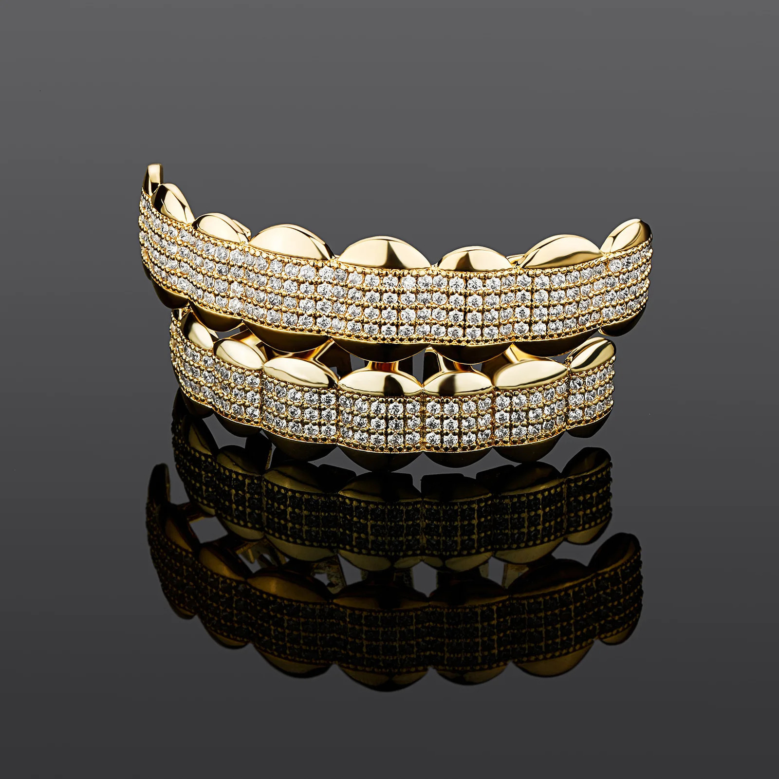 Hip Hop Teeth Rhinestones Silver 18K Gold Plated Teeth Rapper Jewelry Iced Out Grills For Men Women 250220