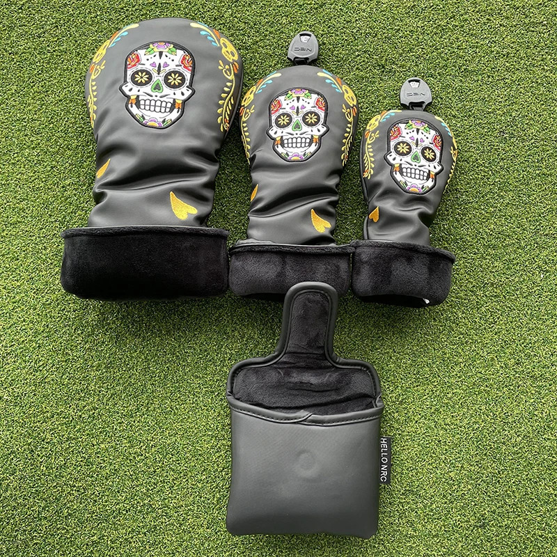 Mexican skull Golf Club Wood Headcovers Driver Fairway Woods Hybrid Cover Golf club head protective sleeveIceIce skeleton 250226