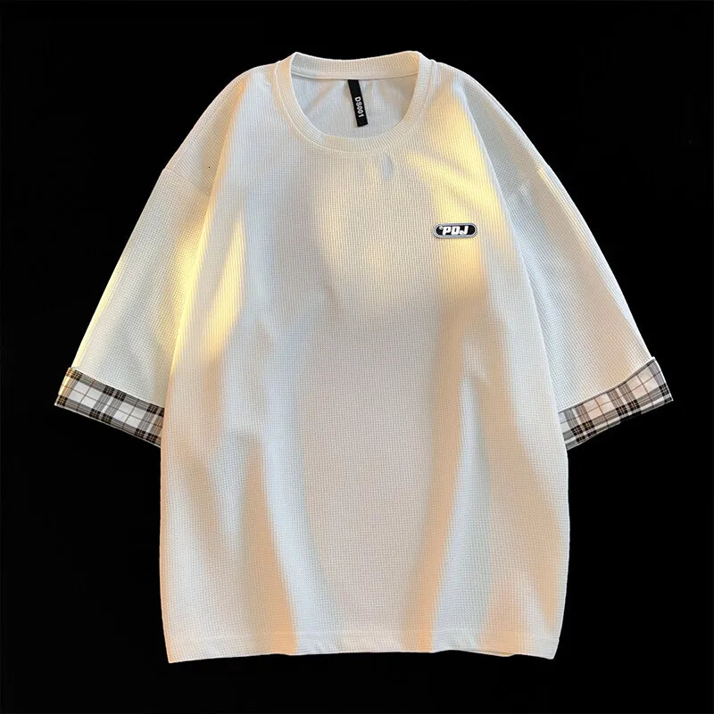 Waffle Breathable Short Sleeve T-Shirt Summer Patchwork Colour Tee Tops Mens Shirt O-neck Casual Tshirts 250224