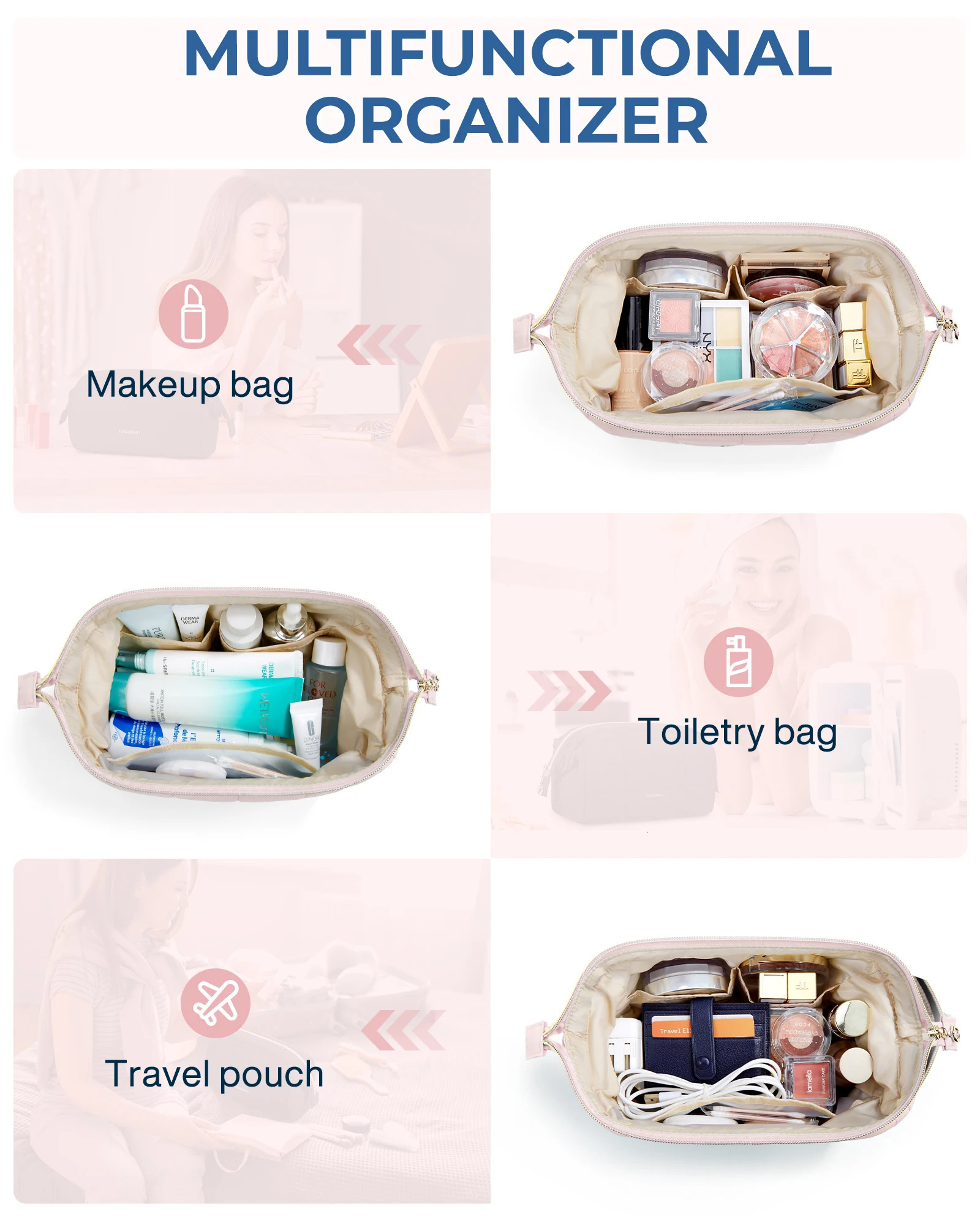 2025S New Free Shipping Designer Bag BAGSMART Puffy Padded Make Up Bags For Women Makeup Organizer Case Wide-open Pouch Toiletry Bag Travel Essentials