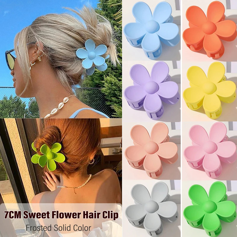 7CM Sweet Flower Hair Claw Clips Frosted Solid Color Women Girls Clip Hairpin Shark tail Accessories 250218
