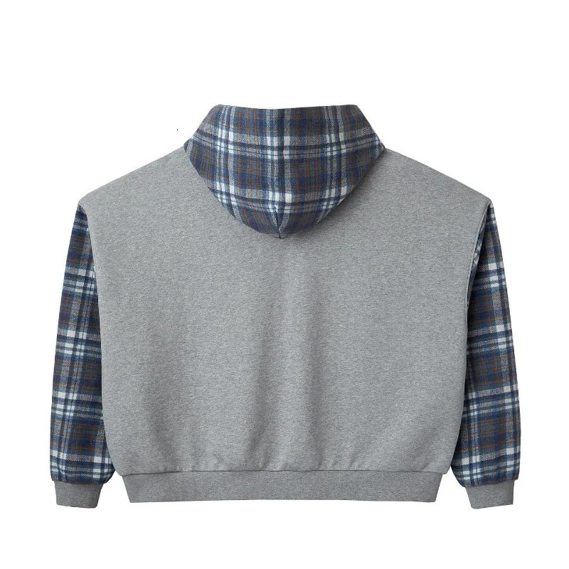 Y2K plain pocket zipper jacket plain splicing work hoodie mens retro unisex boxing sweatshirt 250225