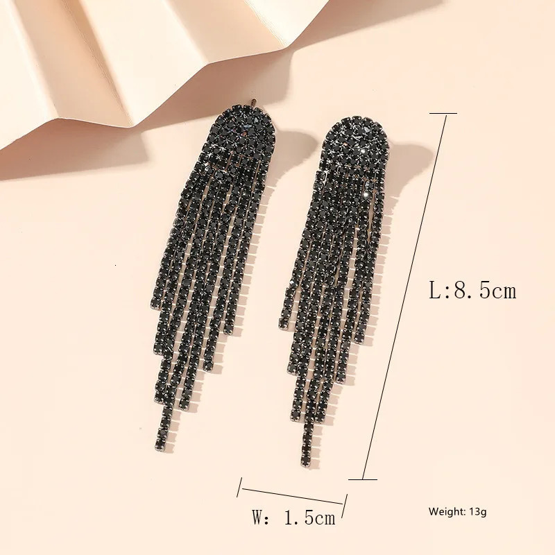 FYUAN Fashion Long Tassel Drop Earrings for Women Black Gold Silver Color Rhinestone Dangle Earring Wedding Party Jewelry 250225