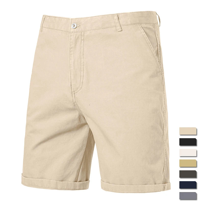 8 Colors Mens Cotton Casual Shorts Summer Business Casual Knee Pants Classic Khaki American Style Streetwear Golf Shorts Beige 250225