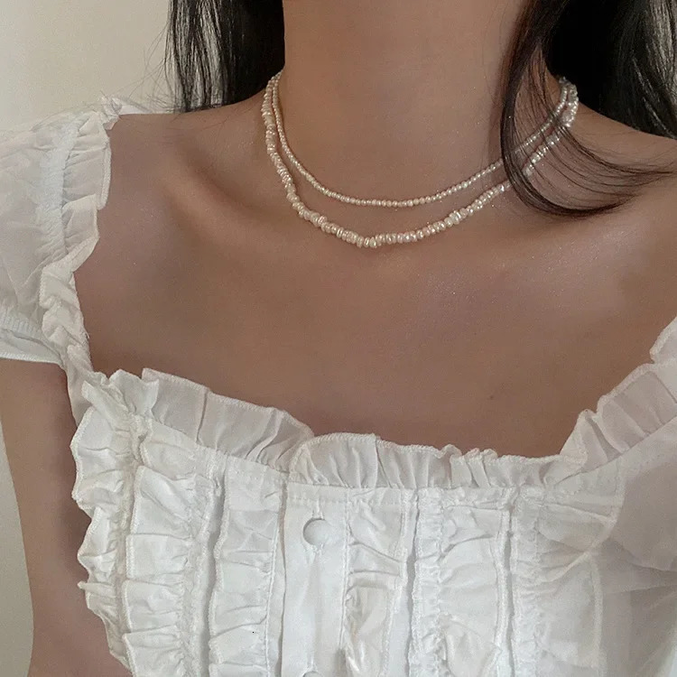 Retro Freshwater Pearl Necklace Womens French Simple Elegant Fashion Chain Necklaces 250222