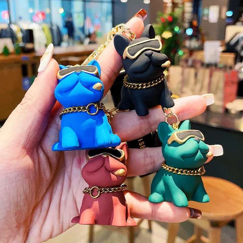 Fashion Cool French Bulldog Keychain PU Leather Dog Keychains For Women Bag Pendant Jewelry Trinket Car Ring Key Chain
