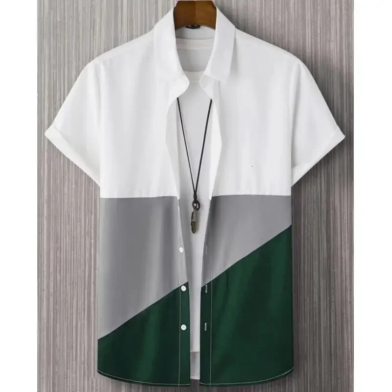 Shirts For Men 3d Patchwork Plaid Printed Men Clothing Summer Casual Short Sleeved Daily Street Tops Loose Oversized Shirt 250226