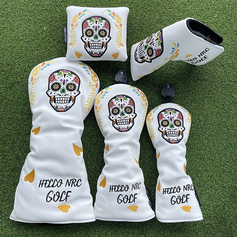 Mexican skull Golf Club Wood Headcovers Driver Fairway Woods Hybrid Cover Golf club head protective sleeveIceIce skeleton 250226