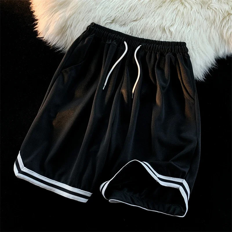 American Ice Slik Knee Length Striped Sports Pants Shorts Elastic Casual Board Cargo Basketball Men 250214