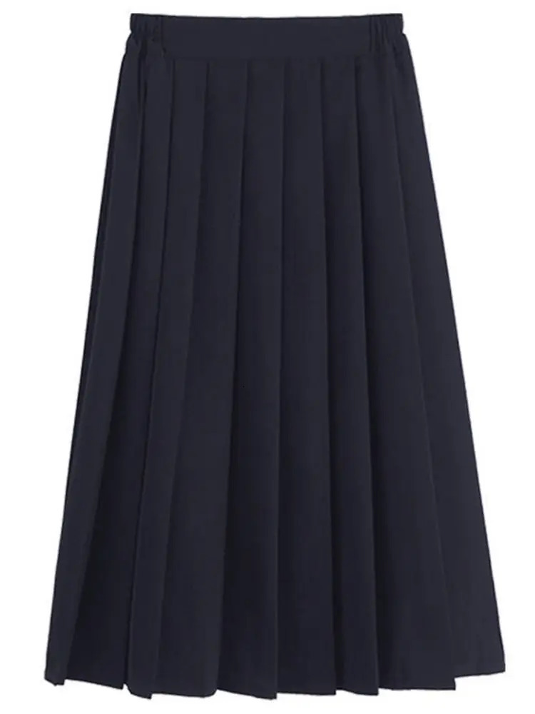Japanese Preppy Style Women Elastic Waist Long Midi Skirt Ladies Fashion Party Skirt Female Pleated s School Uniform Skirt 250226