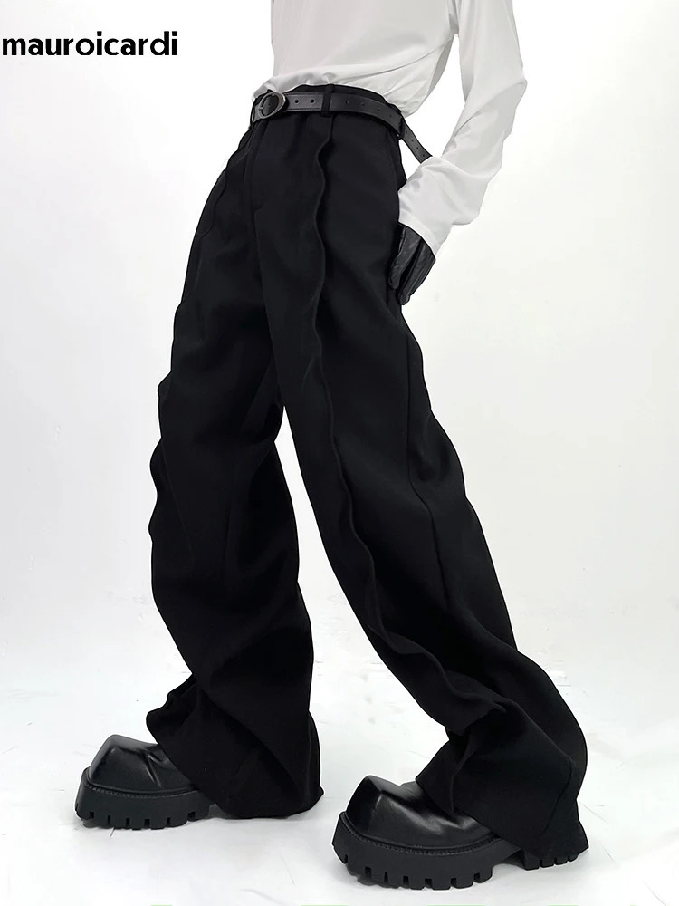 Mauroicardi Spring Extra Long Black Flowy Baggy Wide Leg Pants for Mens Clothing Fashion Loose Casual Soft Gray Trousers 250225