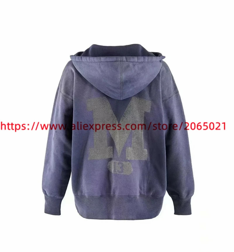 Hole Washed Hoodie Men Women Casual Quality Navy Blue Pullover Hooded 250226
