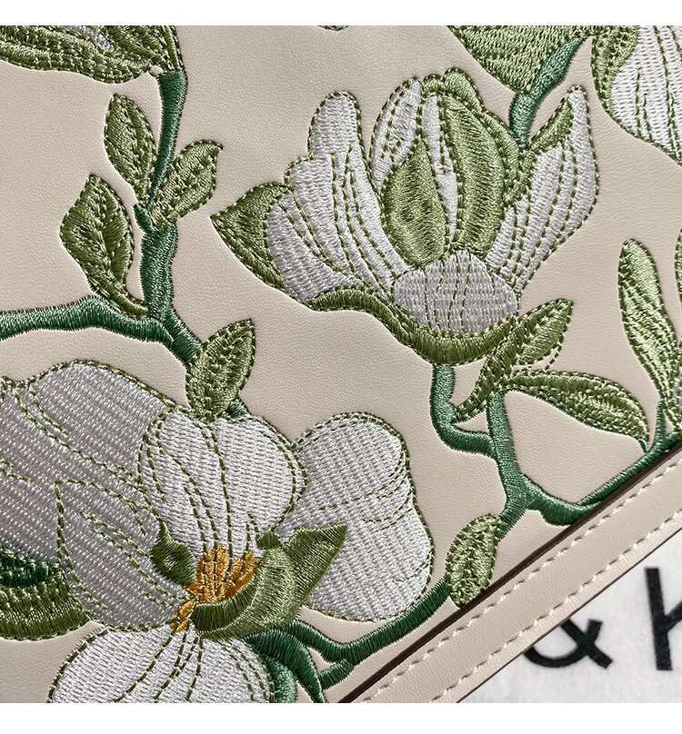 High Quality Textured Leather Embroidered Ral Square Fashion Women's Handbag Lady Purse Female Shoulder Messenger Bag