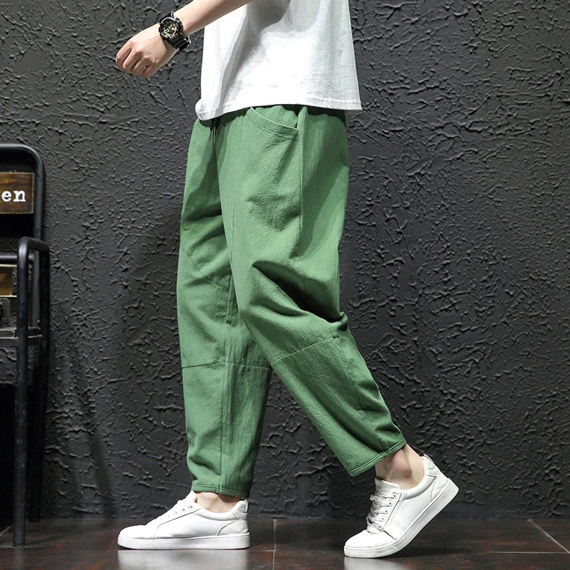 Comfortable Breathable Ankle Length Pants Women Spring Summer Casual Pants Men 100% Cotton Trendy Korean Loose Pants Men 250225