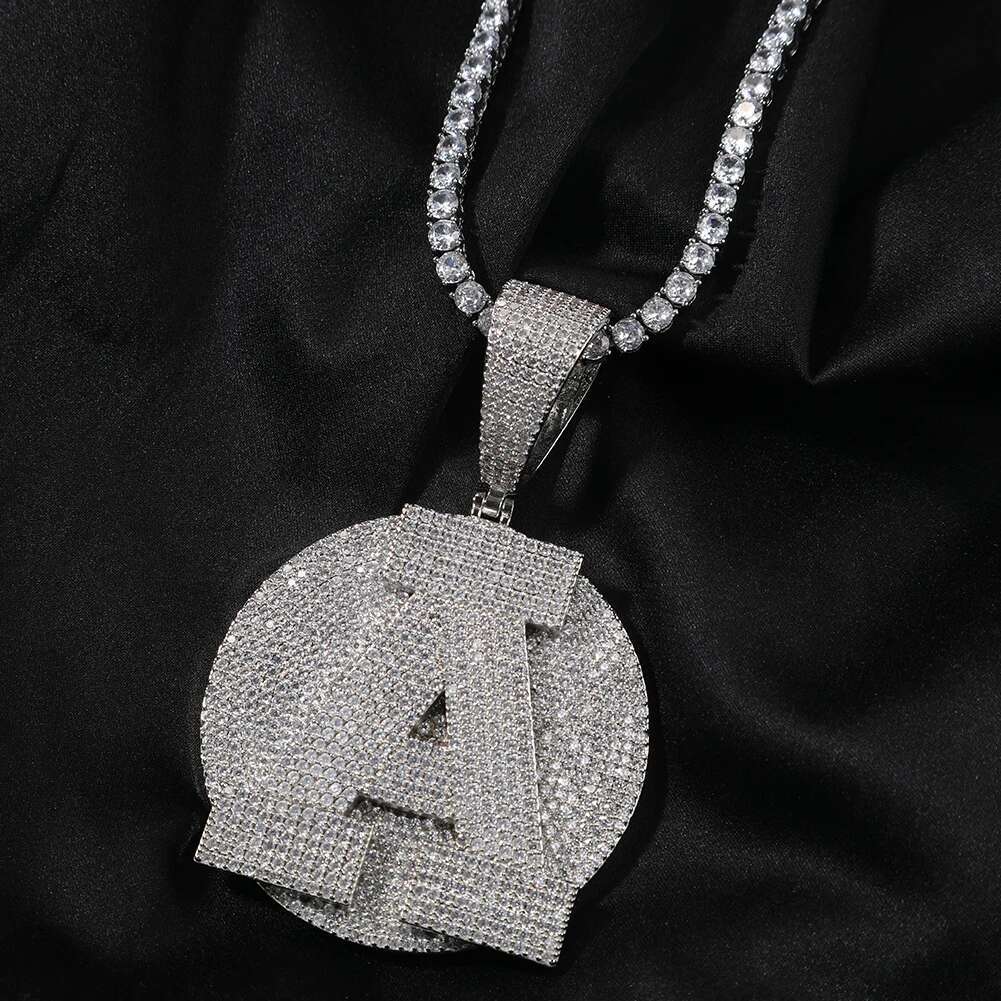 TBTK Custom Initial Letter Round Pendant Personalized Medallions Micro Paved Out Cubic Zirconia Hiphop Jewelry For Men