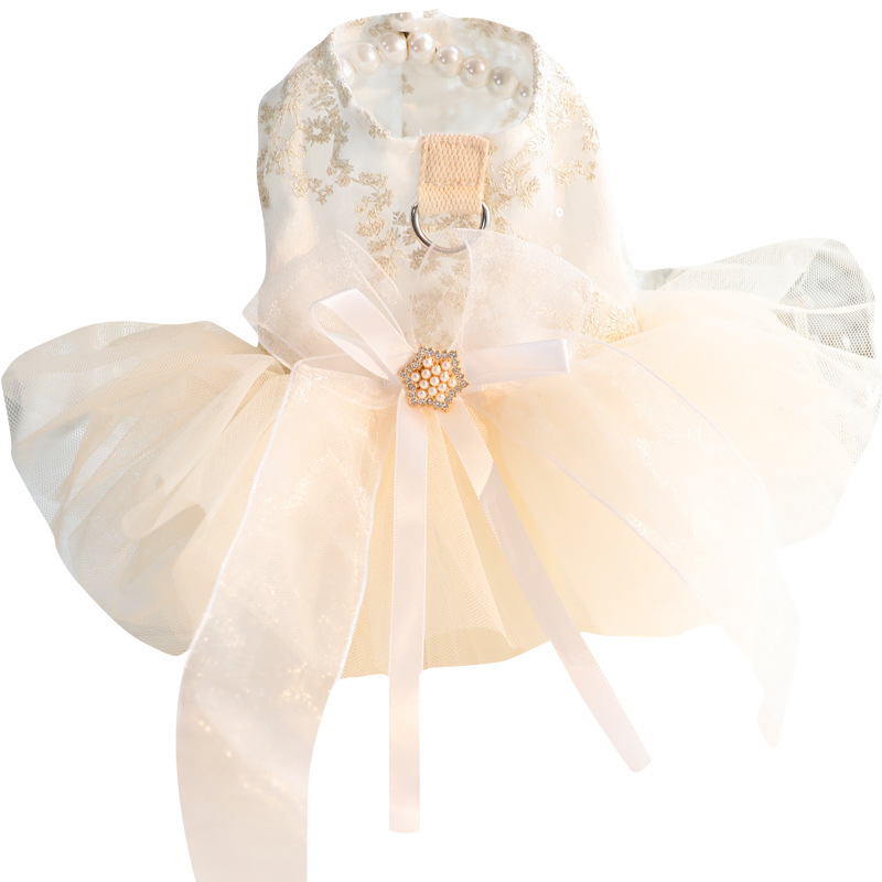 Luxury Designer Dog Wedding Dress Summer Lace Thin Dress With D leash rings Small Dog Apparel Wholesale