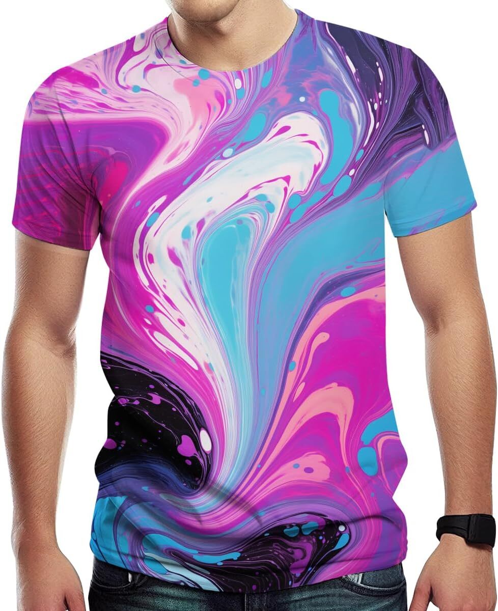 Mens T shirt Men's Novelty 3D Print T-Shirts Colorful Neon Pattern Abstract Short Sleeve Tee tee Casual tops summer clothes