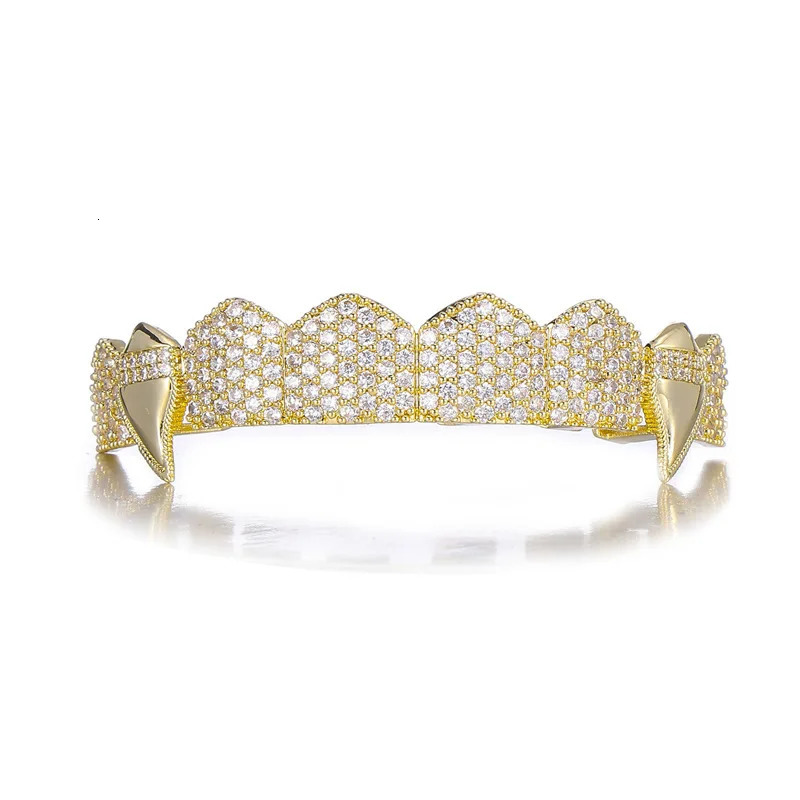 Hip Hop Full CZ Stones Rock Teeth Caps Cubic Zircon Iced Out Micro Pave Top Bottom Charm Grills For Men Women Jewelry 250220