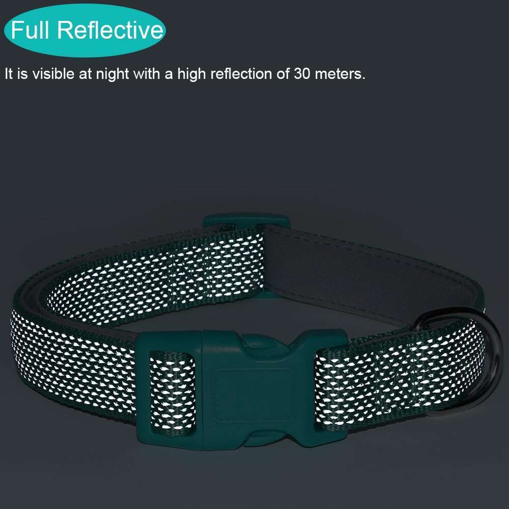 DHpet Full Reflective Dog Collar Adjustable Soft Padded Nylon Pet Quick Release Buckle Working Collars for Small Medium Large Dogs