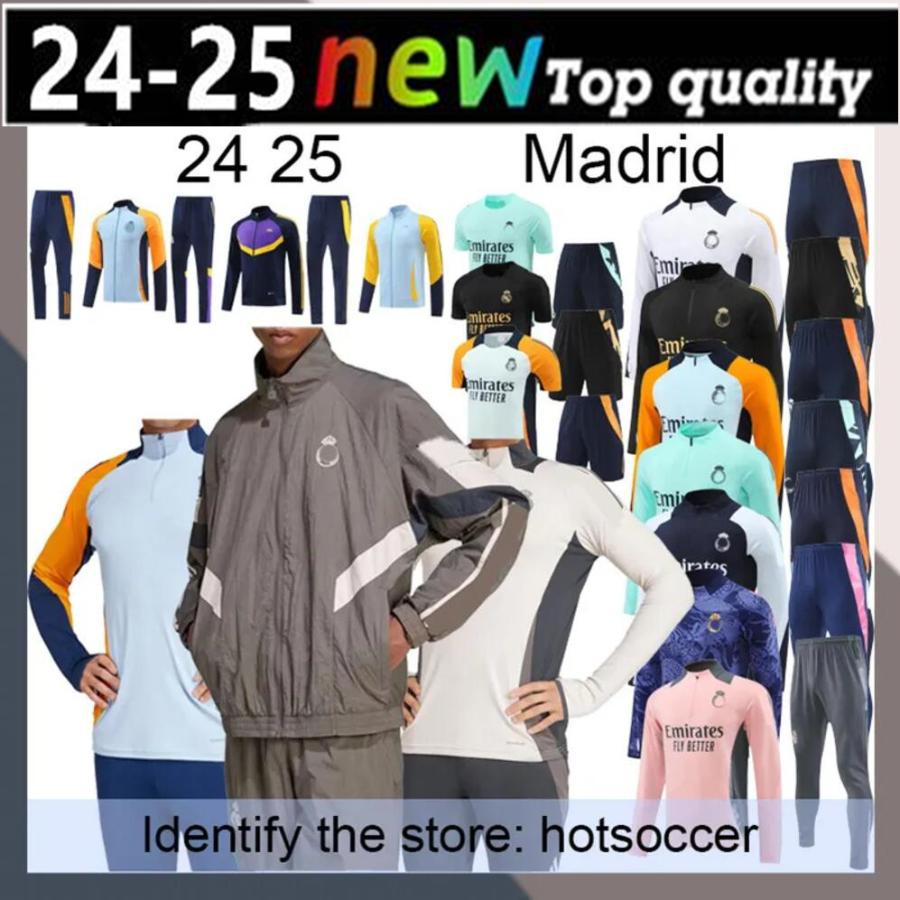24 25 Madrid tracksuit Training half zip and short sleeved sportswear and jackets men and kids half zip jacket football sportswear set TRACKSUIT Madrid sportswear