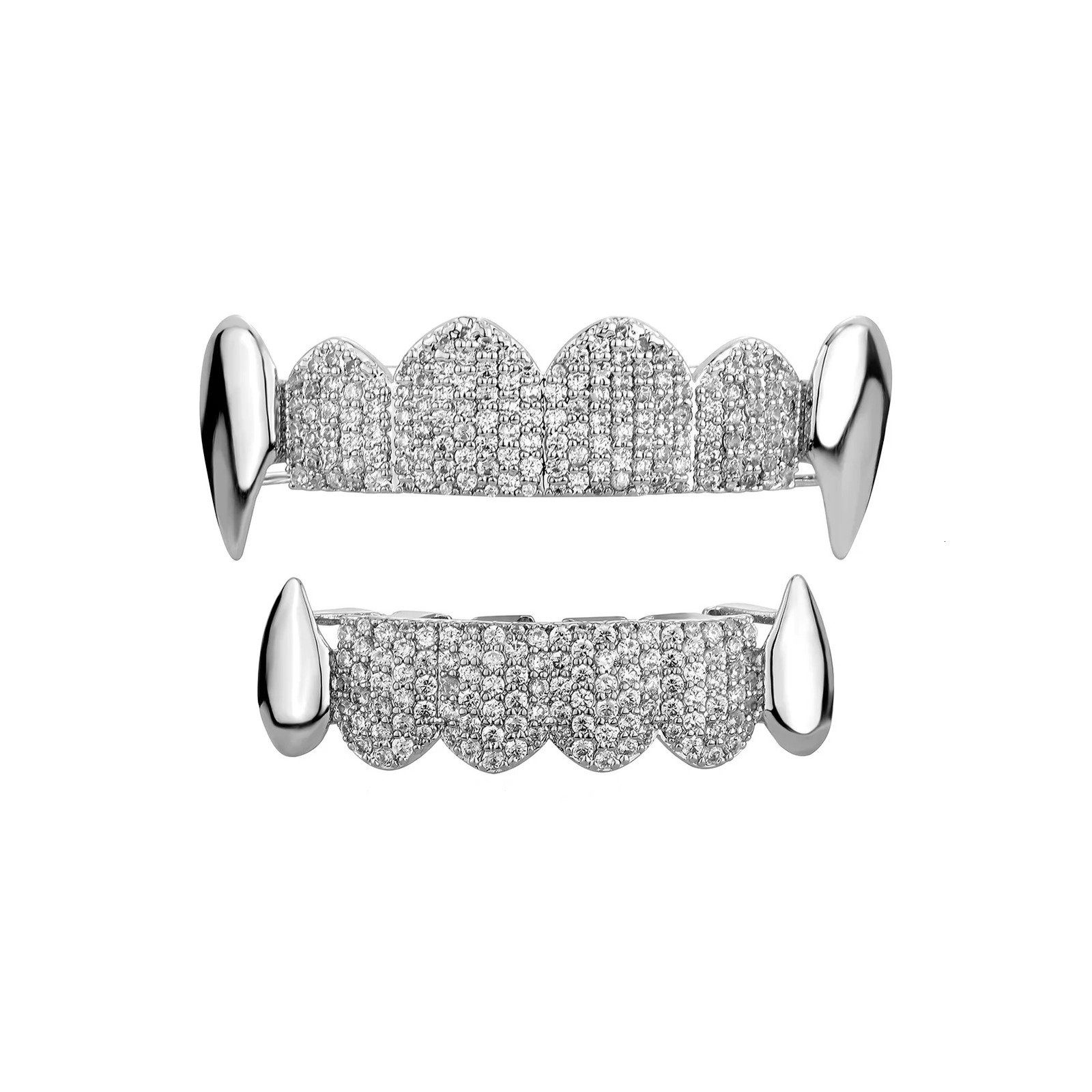 Hip Hop 6/6 Full CZ Stones Teeth Caps Cubic Zircon Iced Out Micro Pave Top Bottom Charm Grills For Men Women Jewelry 250220