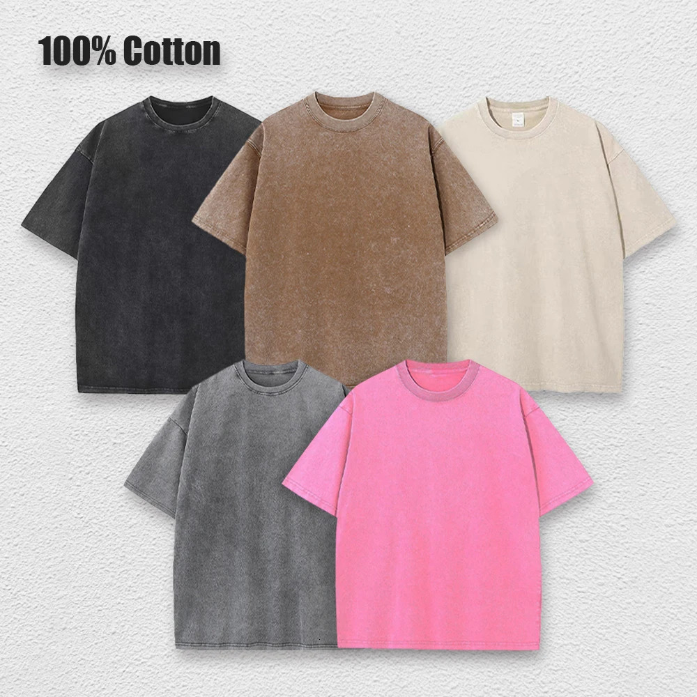Oversized Tshirts for Men Gym Vintage Heavyweight T Shirts Cotton Workout Acid Wash Baggy Tees Solid Street Fashion Tops Unisex 250225