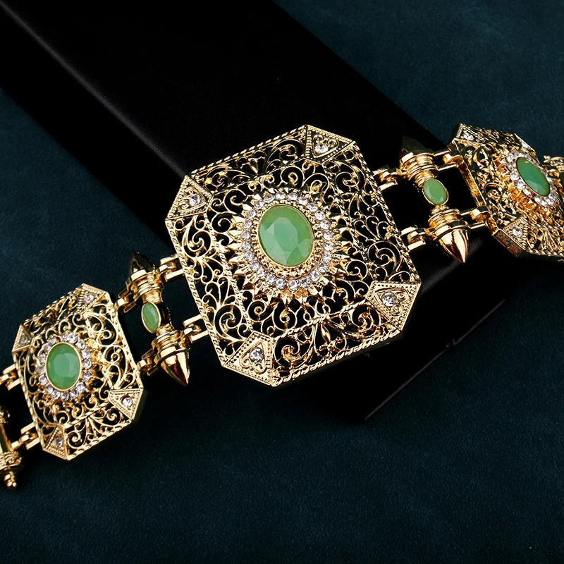 Square Rhinestone Caftan Belt Moroccan Jewelry Women Gown Chains Gold Color Muslim Chic Body Jewelry Bridal Gifts 250225