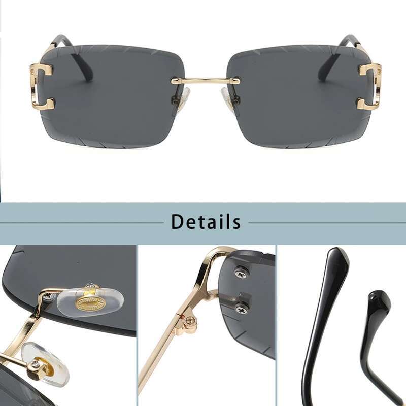 CATERSIDE Rimless Gradient Square Sunglasses Man Dia Copper Frame Sun Glasses Punk Women's Small Frameless Eyewear UV400